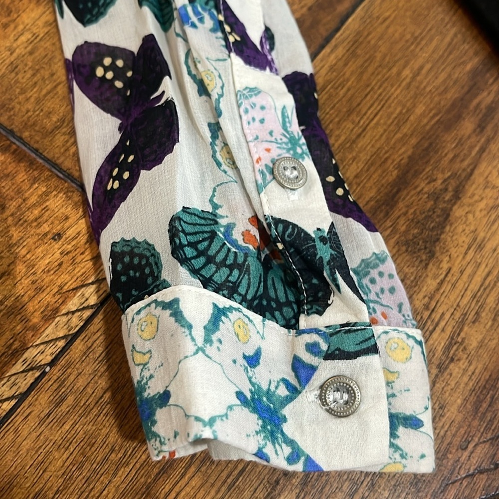 Anthropologie Maeve Abella Pintuck Butterfly Cotton Shirt Blouse Sz 2  XS - Picture 13 of 16